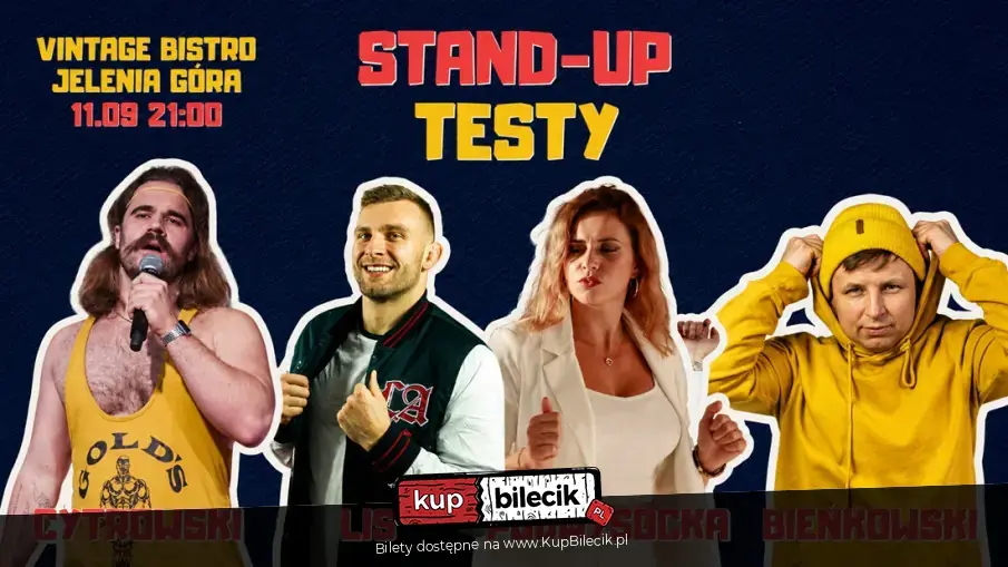 Wieczór stand-up TESTY: Martyna Podwysocka, Marcel Bieńkowski, Konrad Lis, Arnold Cytrowski